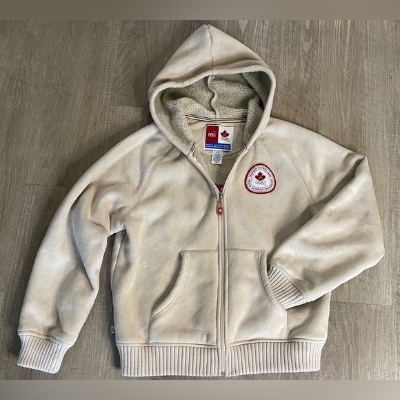 Vintage Hudson’s Bay 2006 Olympic Faux Suede Sherpa Hoodie - Large - Picture 2 of 9
